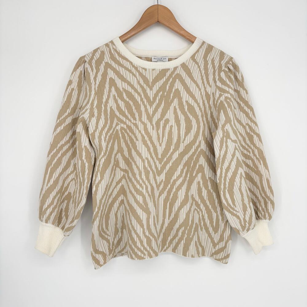 Current Air Cream Beige Tan Zebra Stripe Pullover Sweater Size L